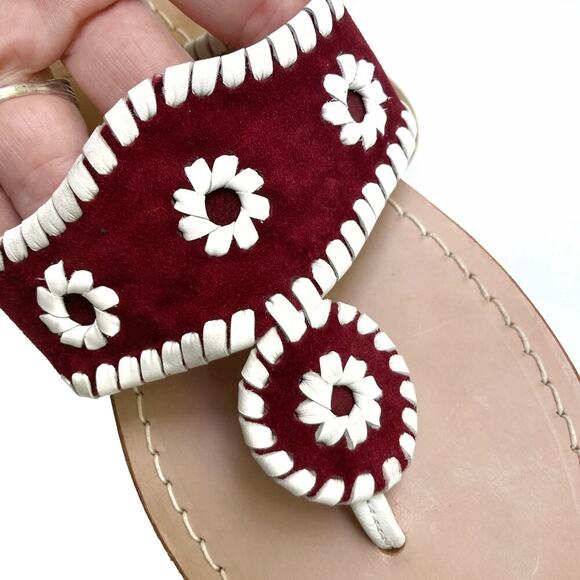 Jack Rogers Palm Beach Burgundy Sandals | Leather Whipstitch Preppy Resort Chic - Picture 4 of 16